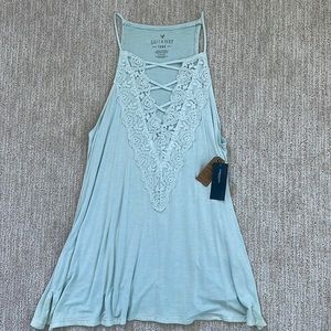 American Eagle NWT lace criss-cross light blue tank - size S